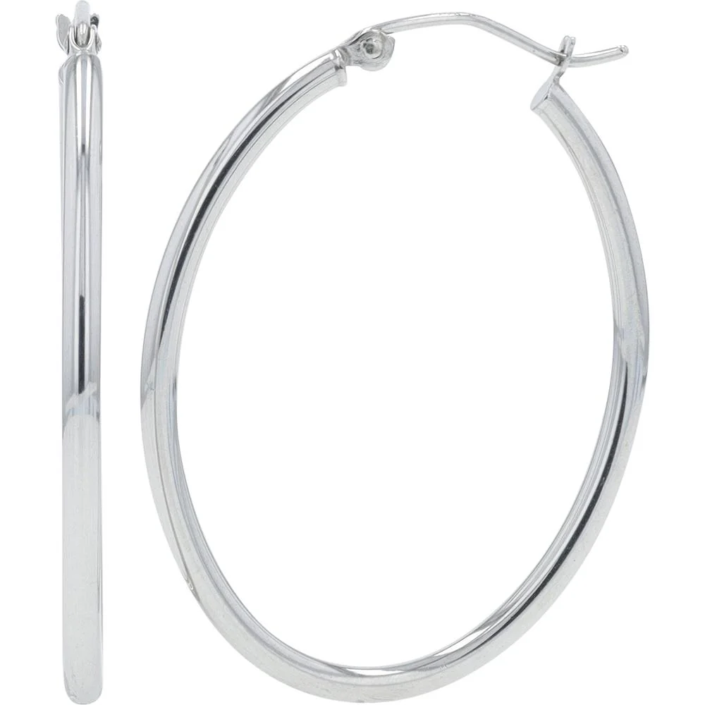 14K White Gold Oval Hoop Earrings - 1.90 grams