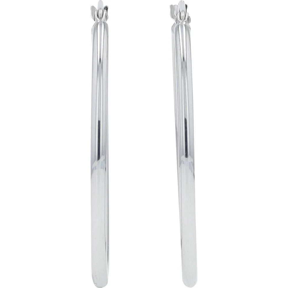 14K White Gold Oval Hoop Earrings - 1.90 grams - Image 2