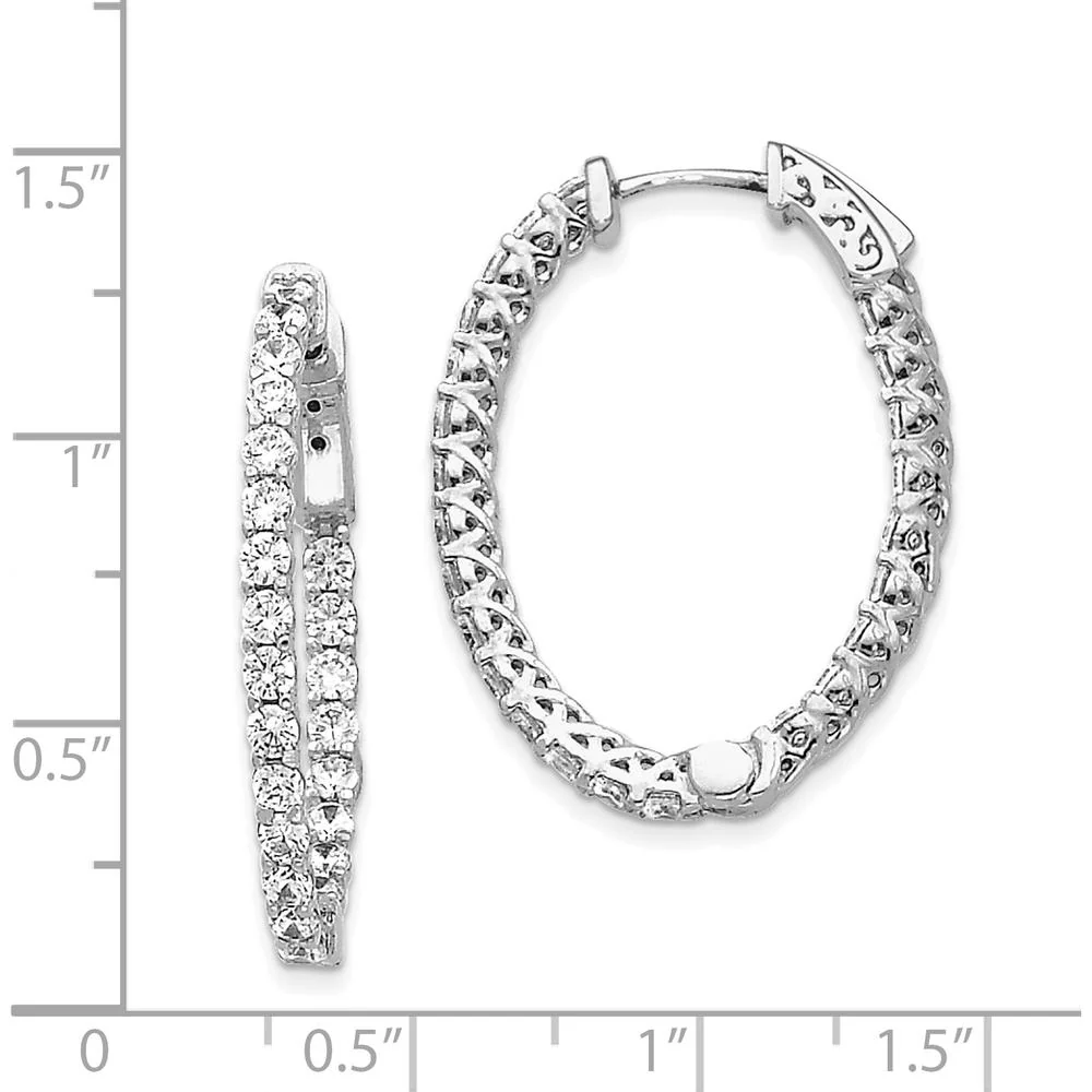 14K White Gold Oval Hoop Earrings with 46 Round Prong-Set Diamonds - 2.3mm Stones by Monteluci Fine Jewelry - Image 4