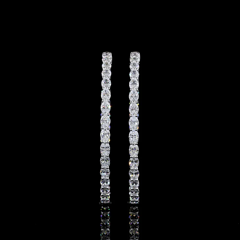 14K White Gold Oval Hoop Earrings with East-West Prong Set Lab Grown Diamonds - 6.22 Carats Total Diamond Weight - Covaloro Fine Jewelry