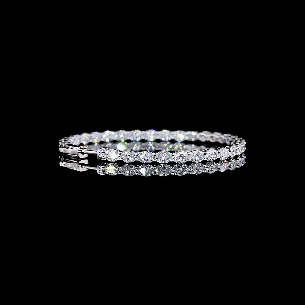 14K White Gold Oval Hoop Earrings with East-West Prong Set Lab Grown Diamonds - 6.22 Carats Total Diamond Weight - Covaloro Fine Jewelry - Image 3