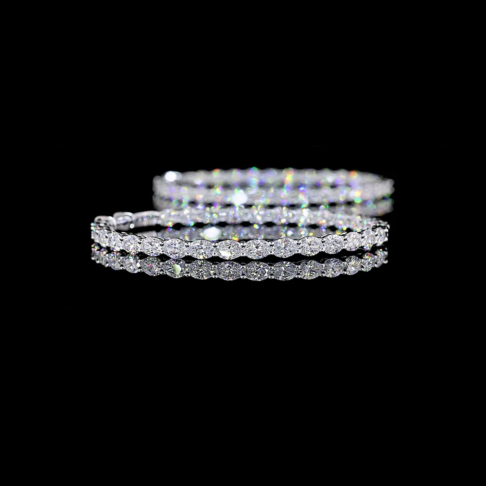 14K White Gold Oval Hoop Earrings with East-West Prong Set Lab Grown Diamonds - 6.22 Carats Total Diamond Weight - Covaloro Fine Jewelry - Image 4