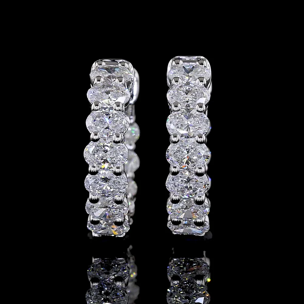 14K White Gold Oval Huggie Earrings with Prong Set Lab-Grown Diamonds - 1.53 Carats Total Diamond Weight - Covaloro Fine Jewelry - Image 2