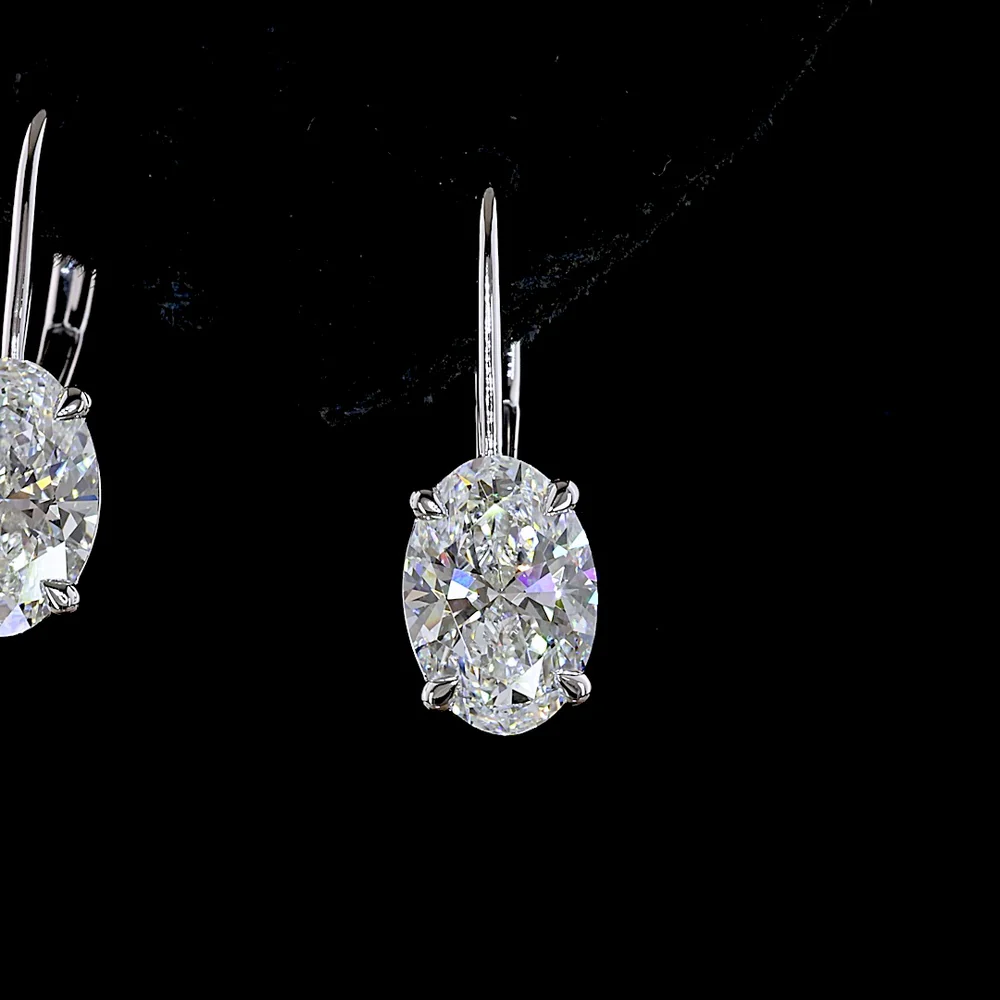 14K White Gold Oval Lab Diamond Hanging Earrings with F VS1 Clarity - 3.18 Carat Total Diamond Weight - Covaloro Fine Jewelry - Image 2