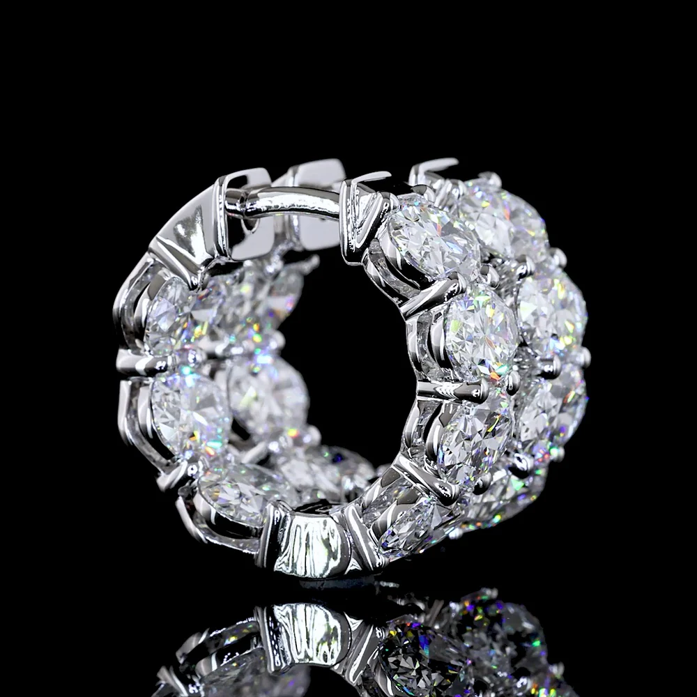14K White Gold Oval Lab Diamond Huggie Earrings - 5.20 Total Carat Weight, E-F VS Clarity, Prong Set - Covaloro Fine Jewelry