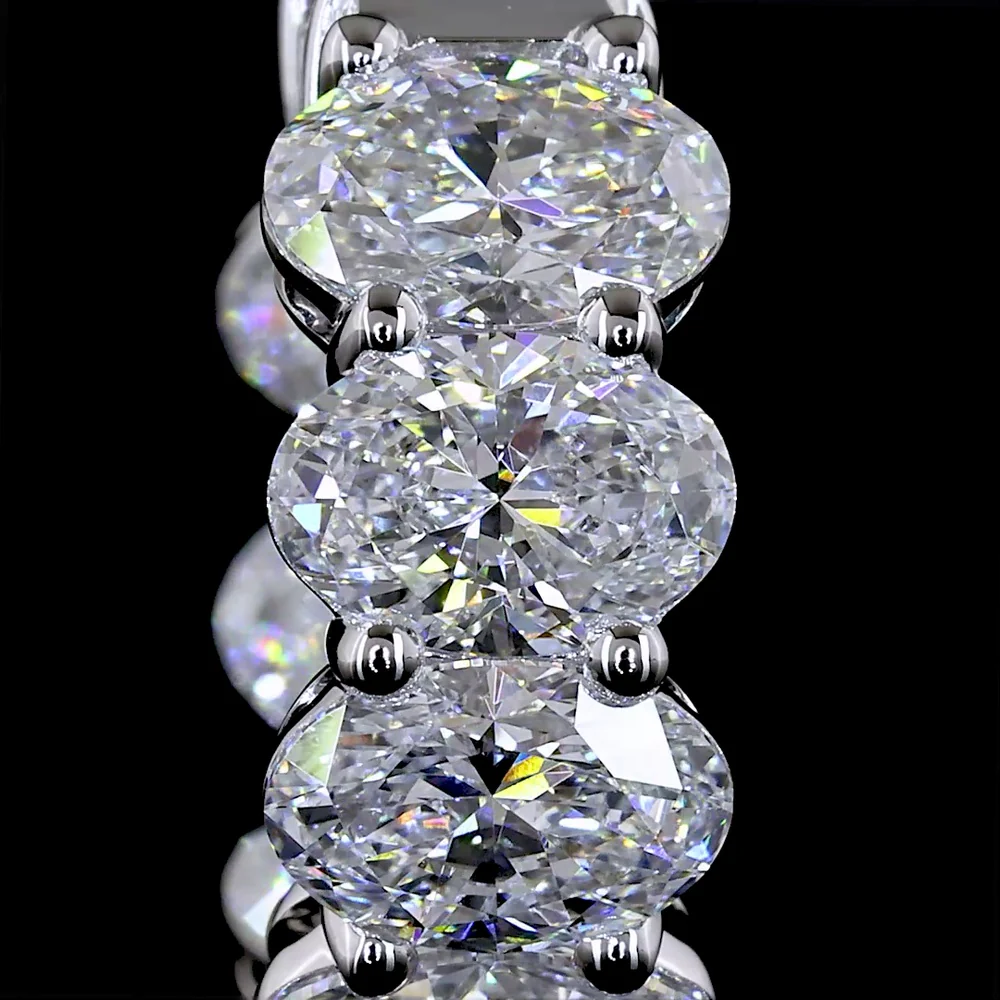 14K White Gold Oval Lab Diamond Huggie Earrings - 5.20 Total Carat Weight, E-F VS Clarity, Prong Set - Covaloro Fine Jewelry - Image 3