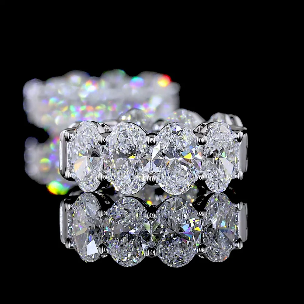 14K White Gold Oval Lab Diamond Huggie Earrings - 5.20 Total Carat Weight, E-F VS Clarity, Prong Set - Covaloro Fine Jewelry - Image 4