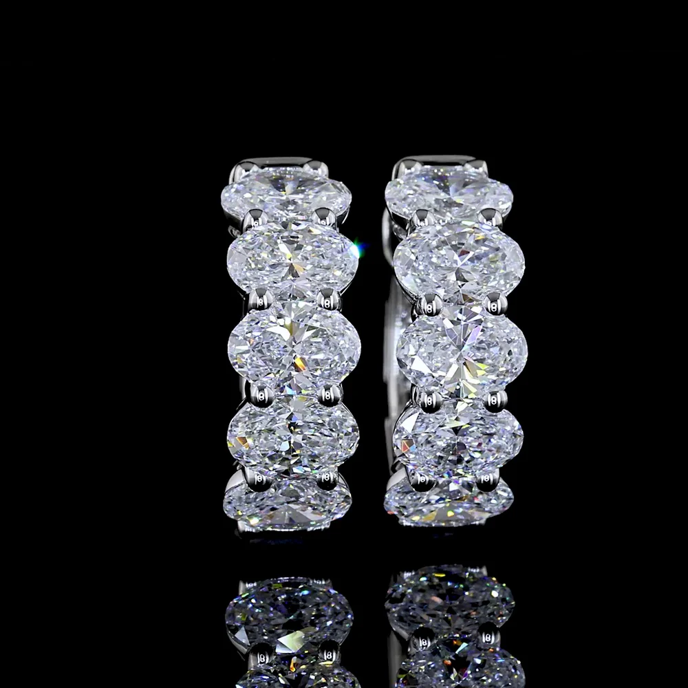 14K White Gold Oval Lab Diamond Huggie Earrings with Shared Prong Setting - 2.08 Carat Total Weight, E-F Color, VS1 Clarity - Covaloro Fine Jewelry - Image 2