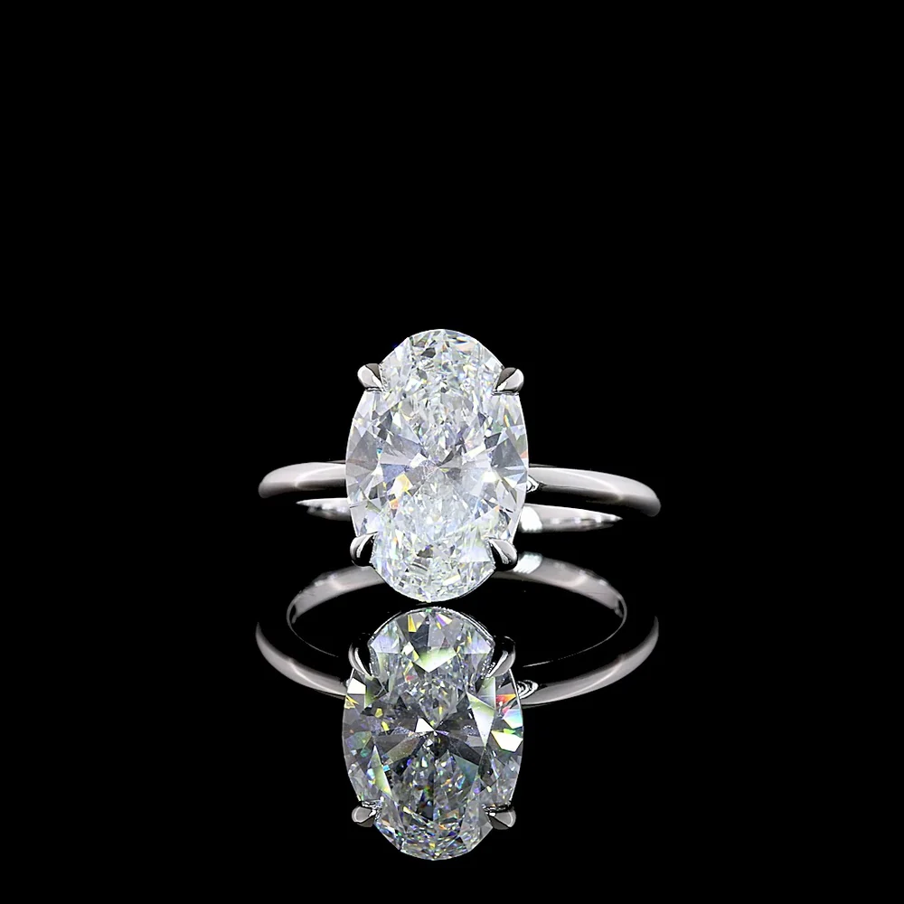 14K White Gold Oval Lab Diamond Solitaire Ring - 4.10 Carat E-F VVS2 North-South Setting with IGI Certification - Covaloro Fine Jewelry