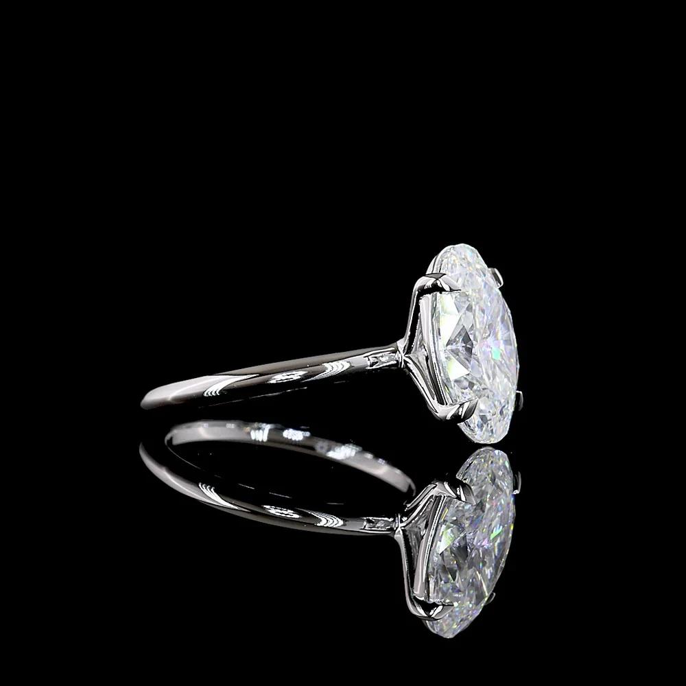 14K White Gold Oval Lab Diamond Solitaire Ring - 4.10 Carat E-F VVS2 North-South Setting with IGI Certification - Covaloro Fine Jewelry - Image 3