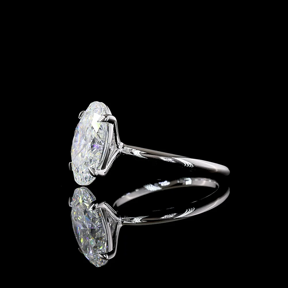 14K White Gold Oval Lab Diamond Solitaire Ring - 4.10 Carat E-F VVS2 North-South Setting with IGI Certification - Covaloro Fine Jewelry - Image 4