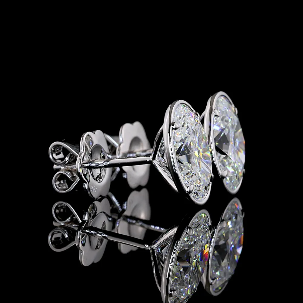 14K White Gold Oval Lab Diamond Stud Earrings with Bezel-Prong Setting - 3.07 Carats Total Diamond Weight, F Color VS1 Clarity - Covaloro Fine Jewelry