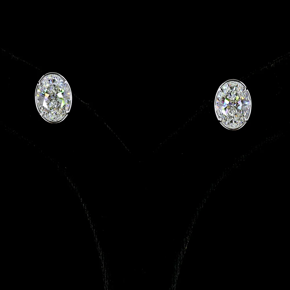 14K White Gold Oval Lab Diamond Stud Earrings with Bezel-Prong Setting - 5.13 Carat Total Weight (E-F Color, VS1 Clarity) - Covaloro Fine Jewelry