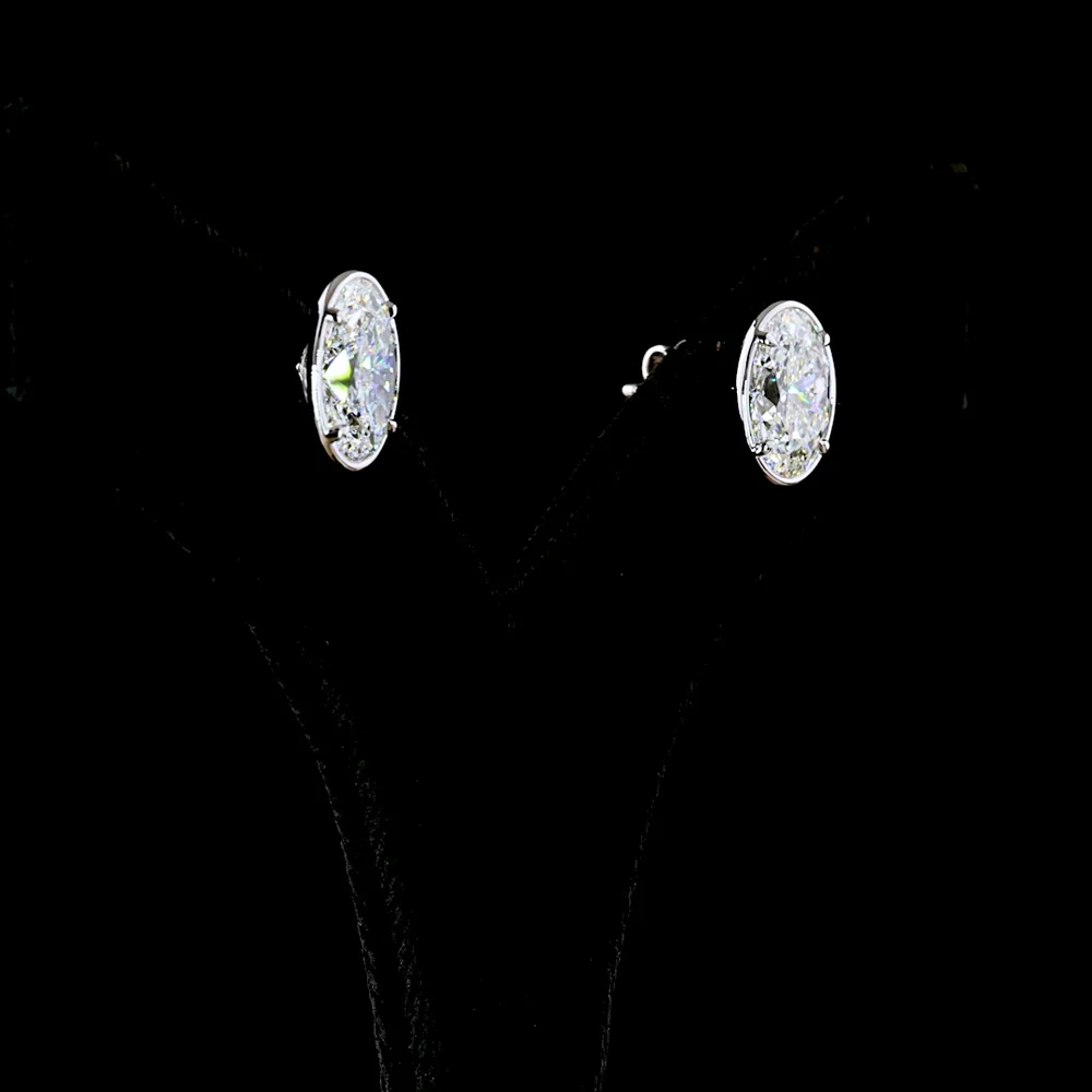 14K White Gold Oval Lab Diamond Stud Earrings with Bezel-Prong Setting - 5.13 Carat Total Weight (E-F Color, VS1 Clarity) - Covaloro Fine Jewelry - Image 3