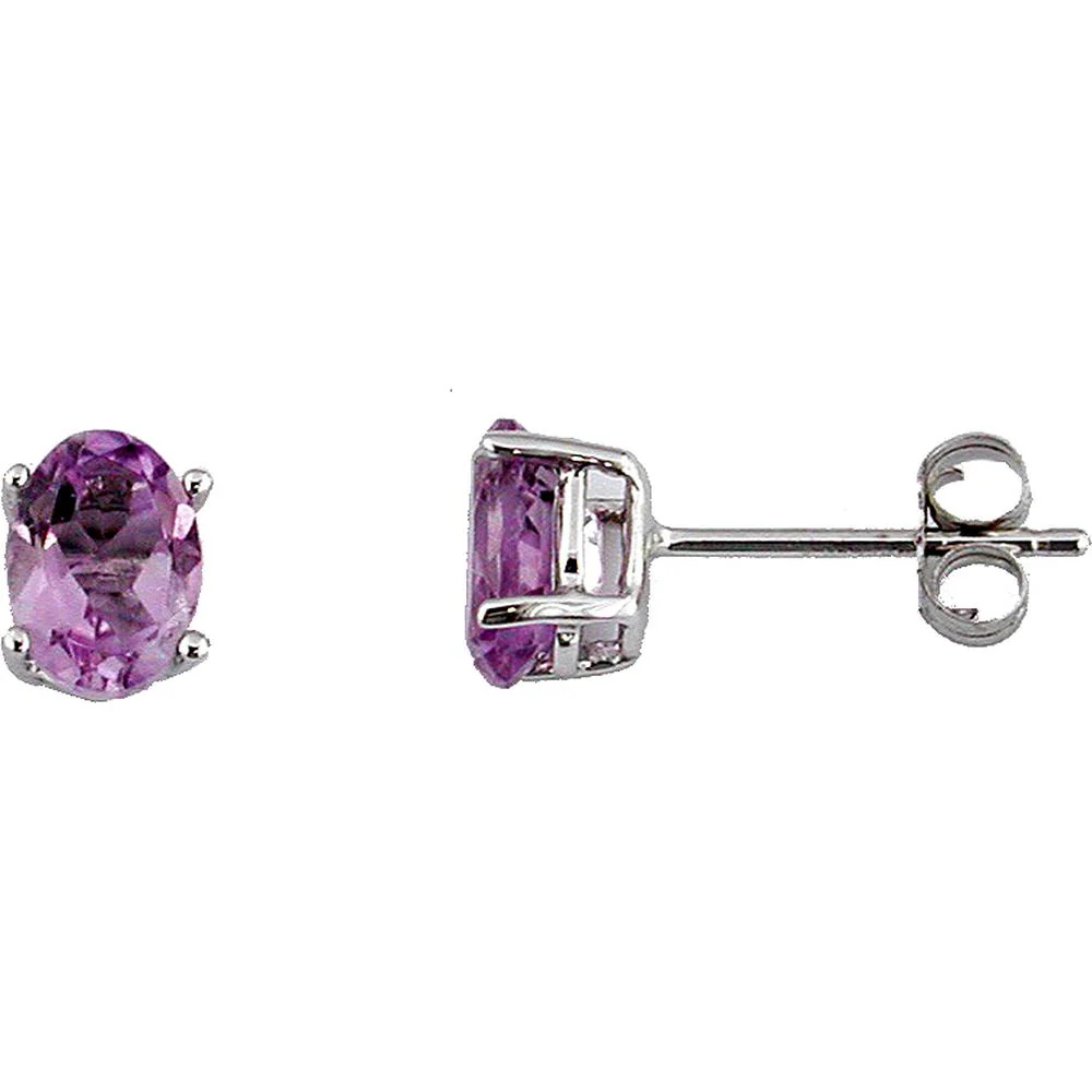 14K White Gold Oval Pink Amethyst Stud Earrings - 1.80 Carat Total Gem Weight - Royal Jewelry