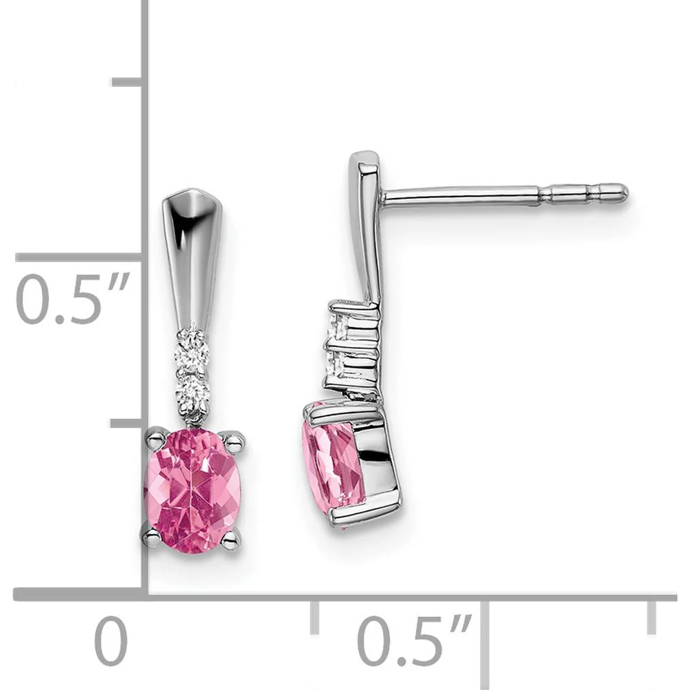 14K White Gold Oval Pink Tourmaline and Round Diamond Dangle Earrings - 0.35 Carat Total Gemstone Weight by Oro Pregiato - Image 4
