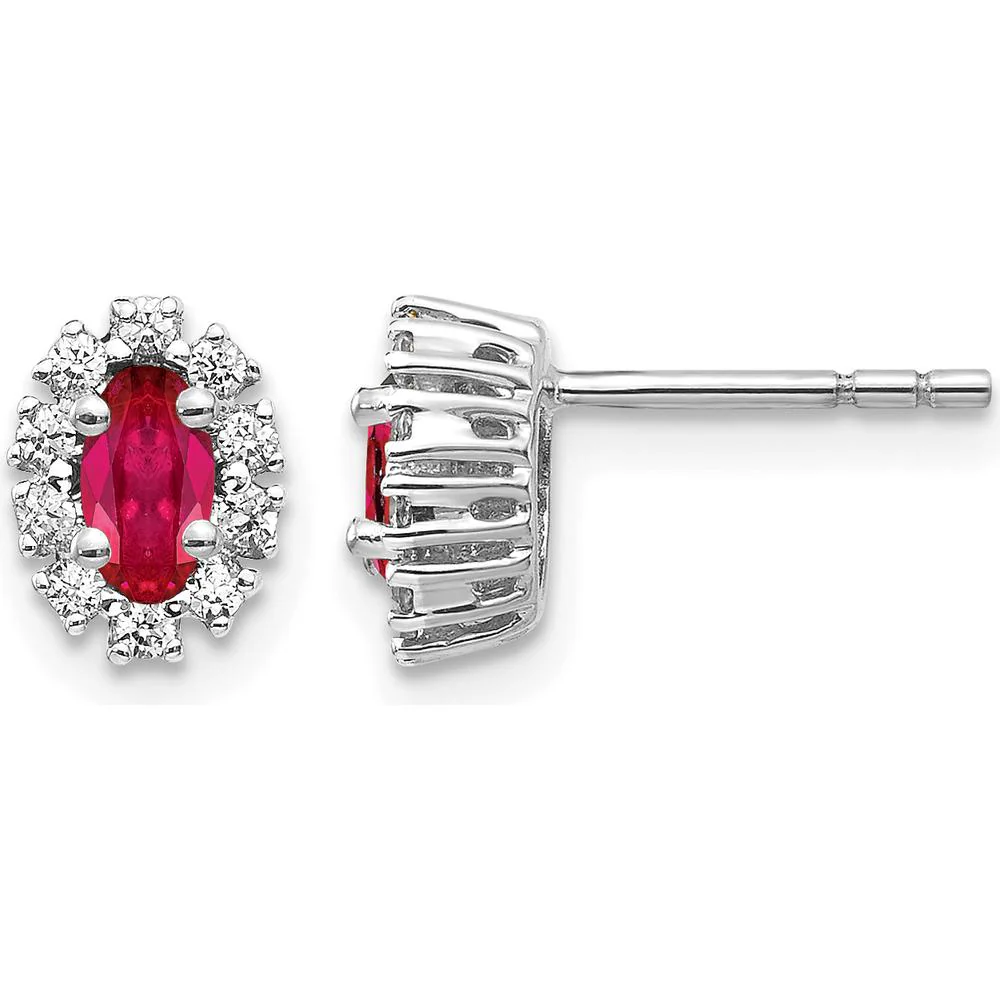 14K White Gold Oval Ruby and Diamond Halo Earrings - 0.33 Carat Total Ruby Weight by Monteluci Fine Jewelry