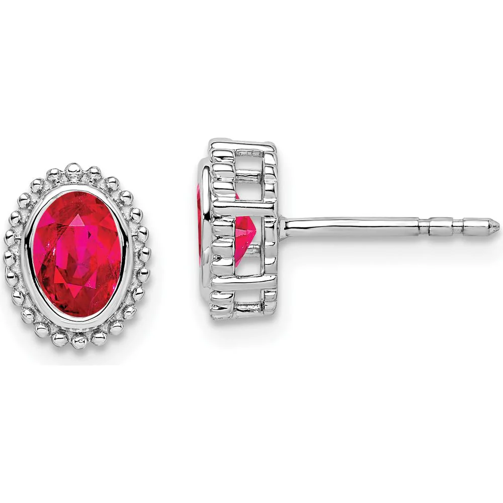 14K White Gold Oval Ruby Post Earrings - 0.32 Carat Total Ruby Weight by Monteluci Fine Jewelry