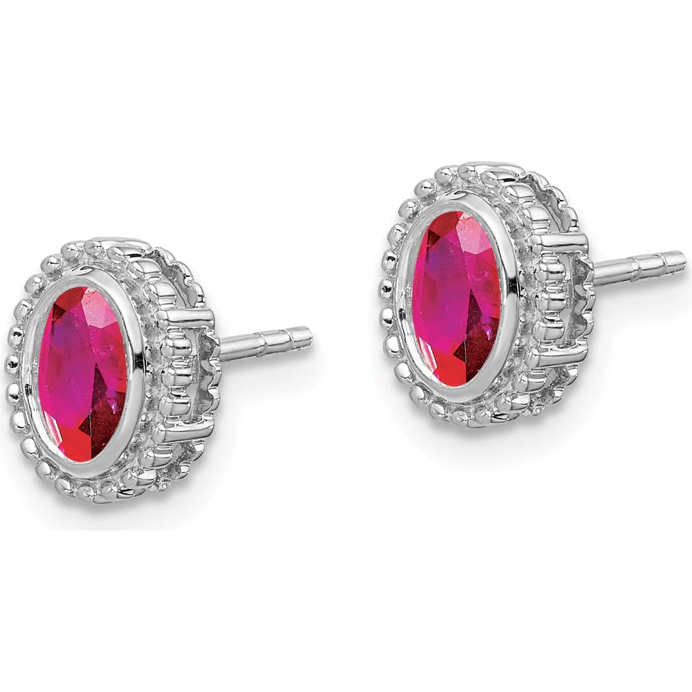 14K White Gold Oval Ruby Post Earrings - 0.32 Carat Total Ruby Weight by Monteluci Fine Jewelry - Image 2