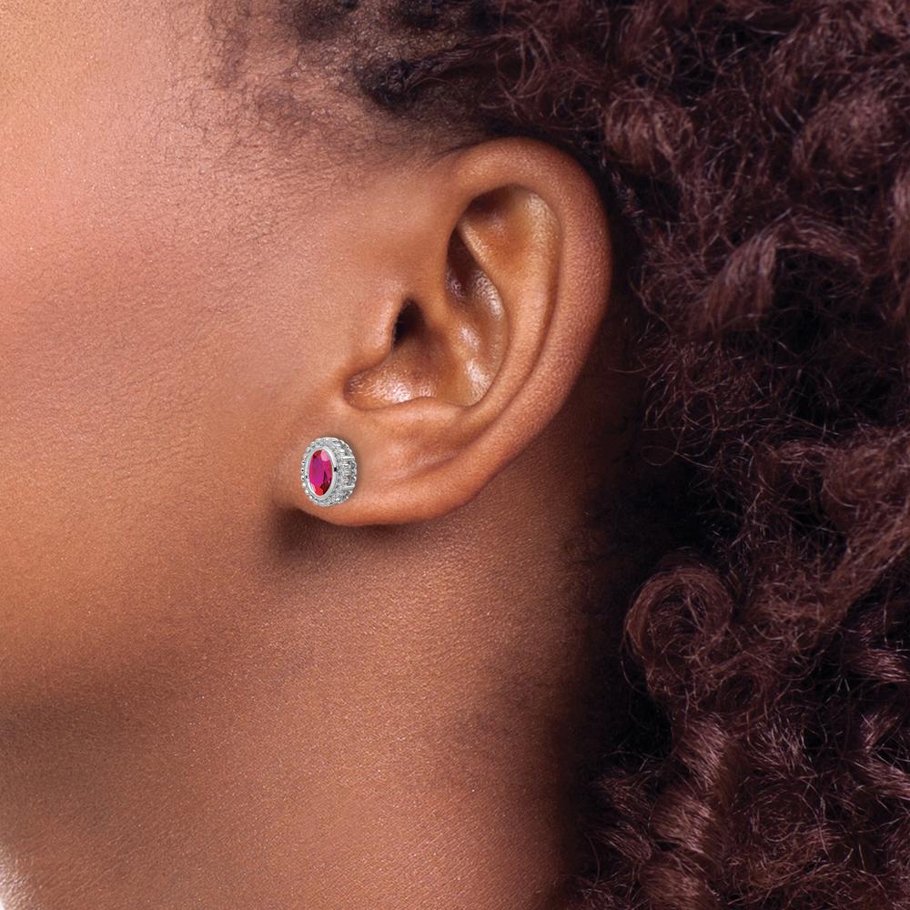 14K White Gold Oval Ruby Post Earrings - 0.32 Carat Total Ruby Weight by Monteluci Fine Jewelry - Image 3