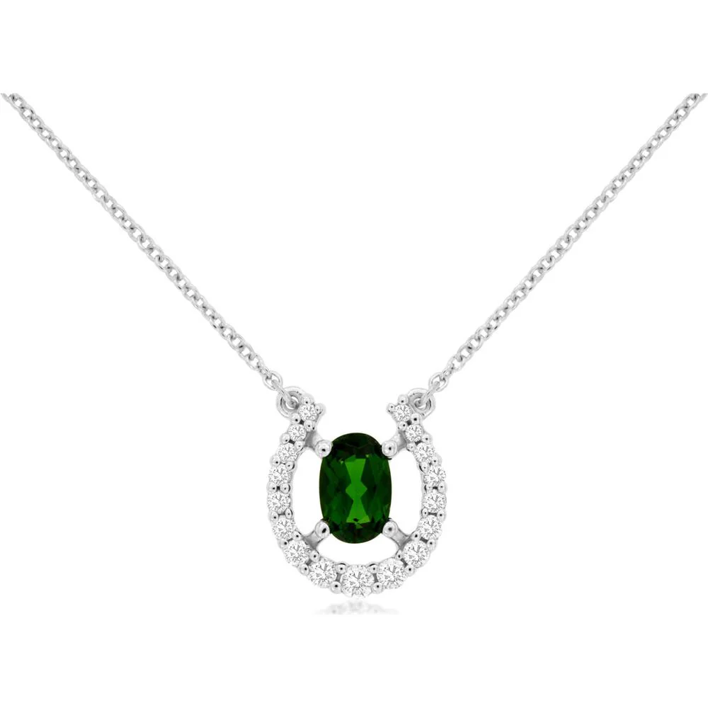 14K White Gold Oval Russalite Pendant Necklace with Round Diamond Accents - 0.45 Carat Russalite & 0.20 Carat Total Diamond Weight - Royal Jewelry