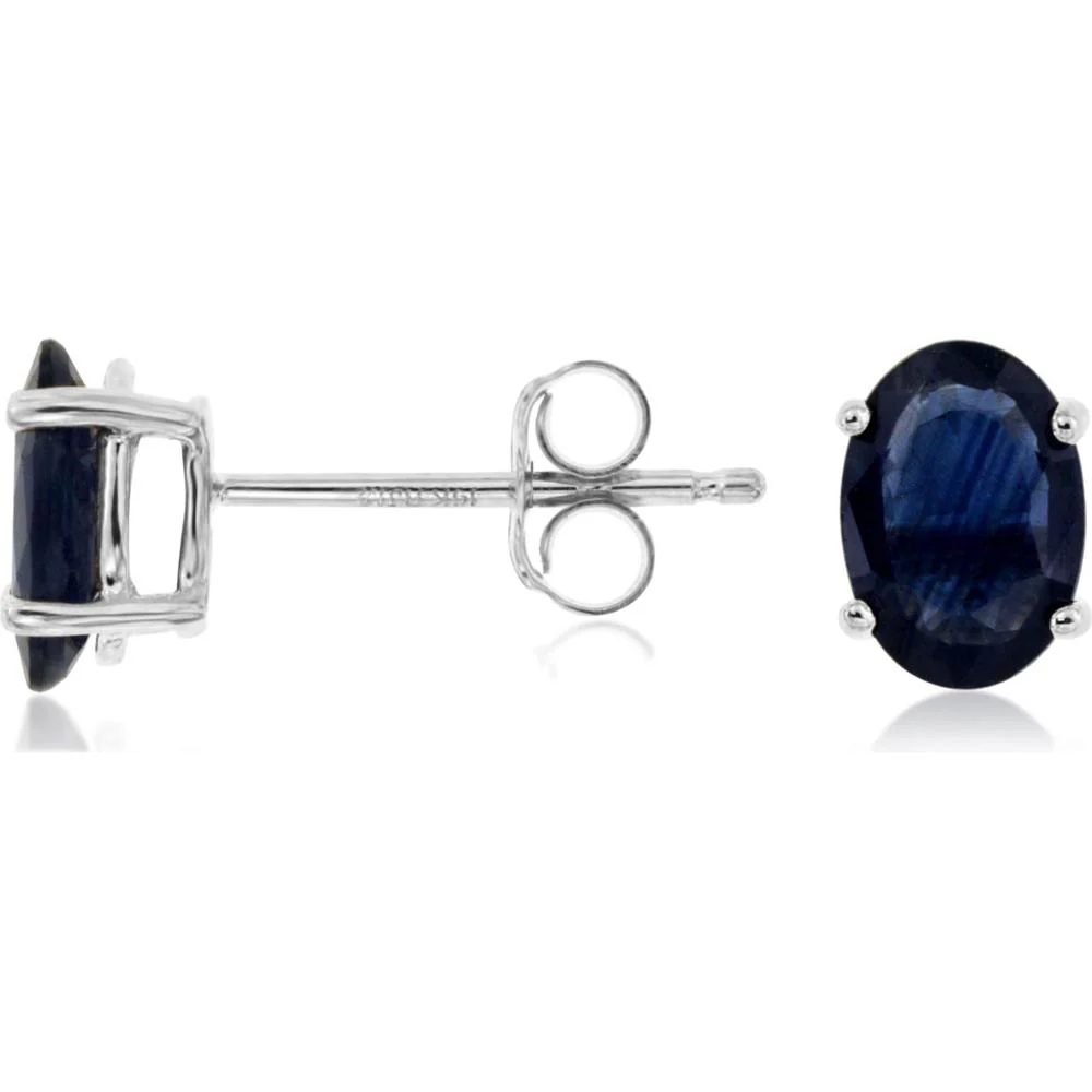 14K White Gold Oval Sapphire Stud Earrings with 2.00 Carat Total Sapphire Weight - Royal Jewelry