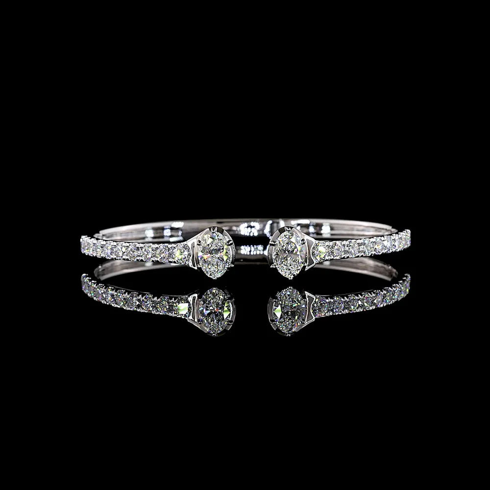 14K White Gold Oval Shape Bangle Bracelet with Black Rhodium Accents and Lab Diamonds - 4.29 Carat Total Diamond Weight - Covaloro Fine Jewelry