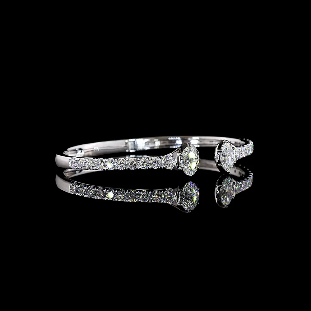 14K White Gold Oval Shape Bangle Bracelet with Black Rhodium Accents and Lab Diamonds - 4.29 Carat Total Diamond Weight - Covaloro Fine Jewelry - Image 3