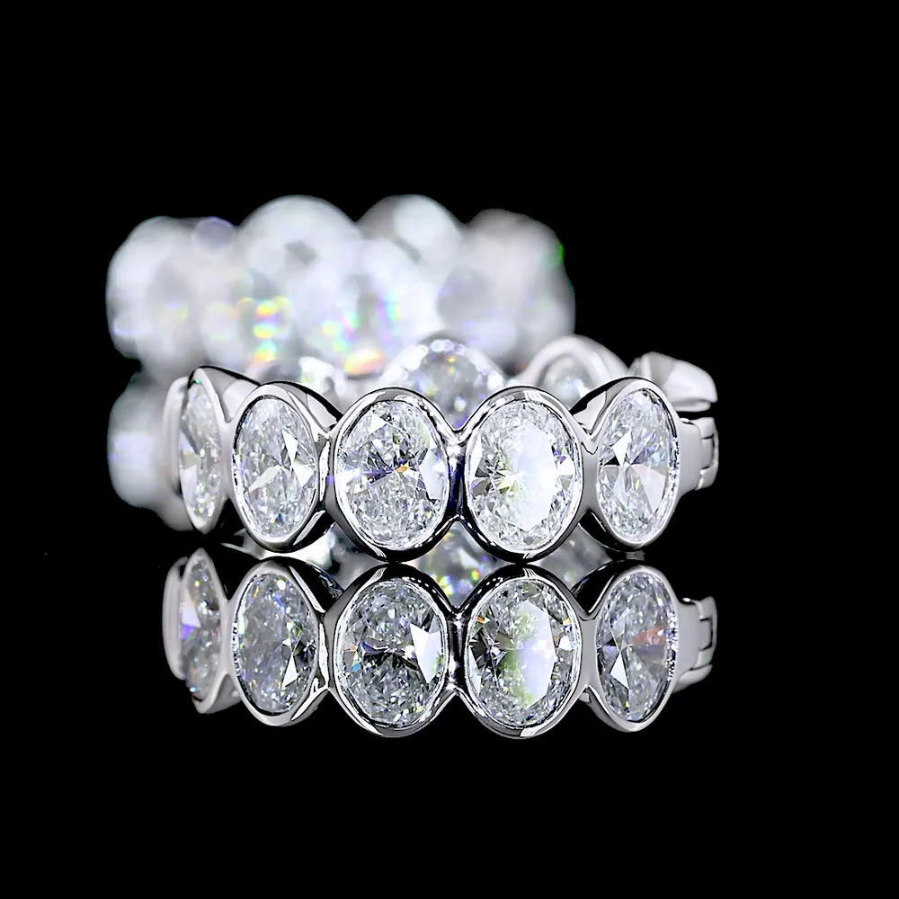 14K White Gold Oval Shape Huggie Earrings with Bezel Set Lab Grown Diamonds - 3.86 Carat Total Diamond Weight - Covaloro Fine Jewelry - Image 4