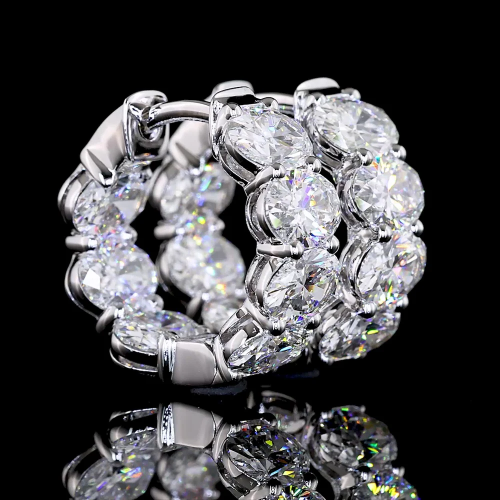 14K White Gold Oval Shaped Huggie Earrings with 14 Prong Set Oval Cut Lab Diamonds - 3.99 Carats Total Diamond Weight - Covaloro Fine Jewelry