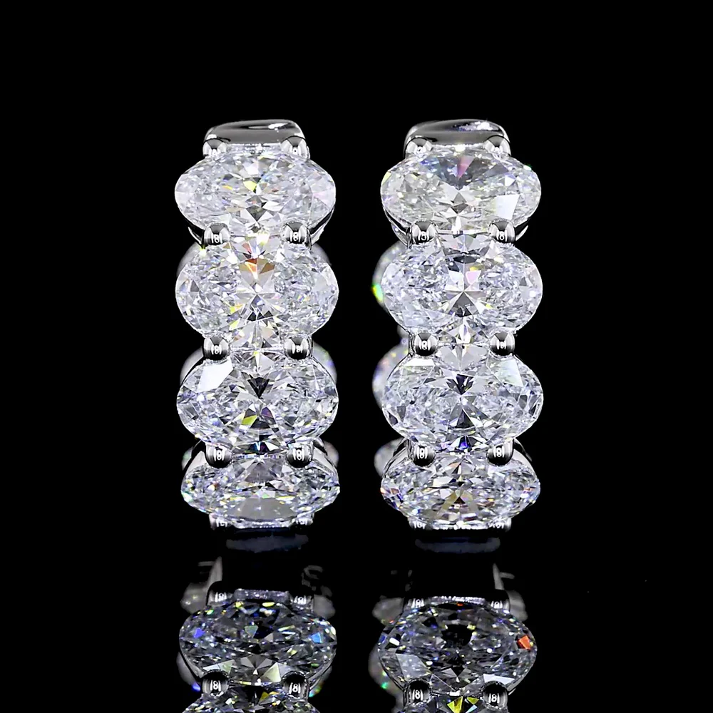 14K White Gold Oval Shaped Huggie Earrings with 14 Prong Set Oval Cut Lab Diamonds - 3.99 Carats Total Diamond Weight - Covaloro Fine Jewelry - Image 2