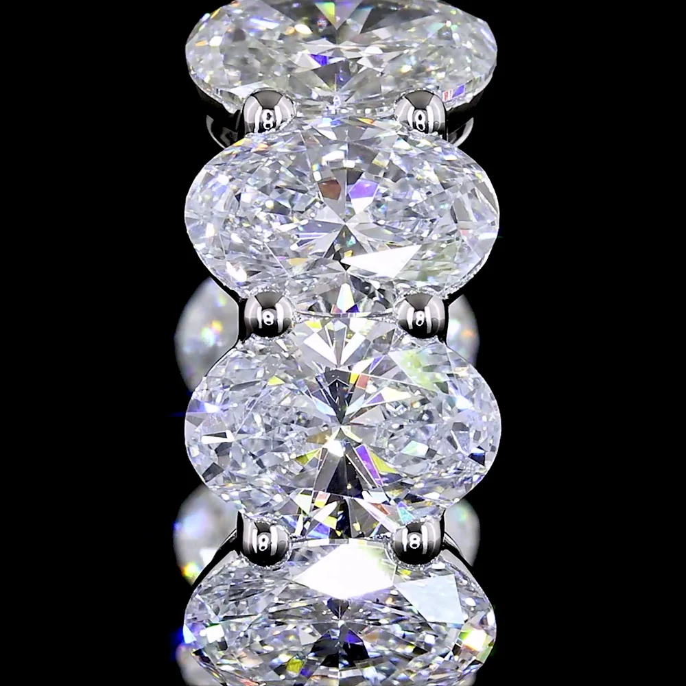 14K White Gold Oval Shaped Huggie Earrings with 14 Prong Set Oval Cut Lab Diamonds - 3.99 Carats Total Diamond Weight - Covaloro Fine Jewelry - Image 3