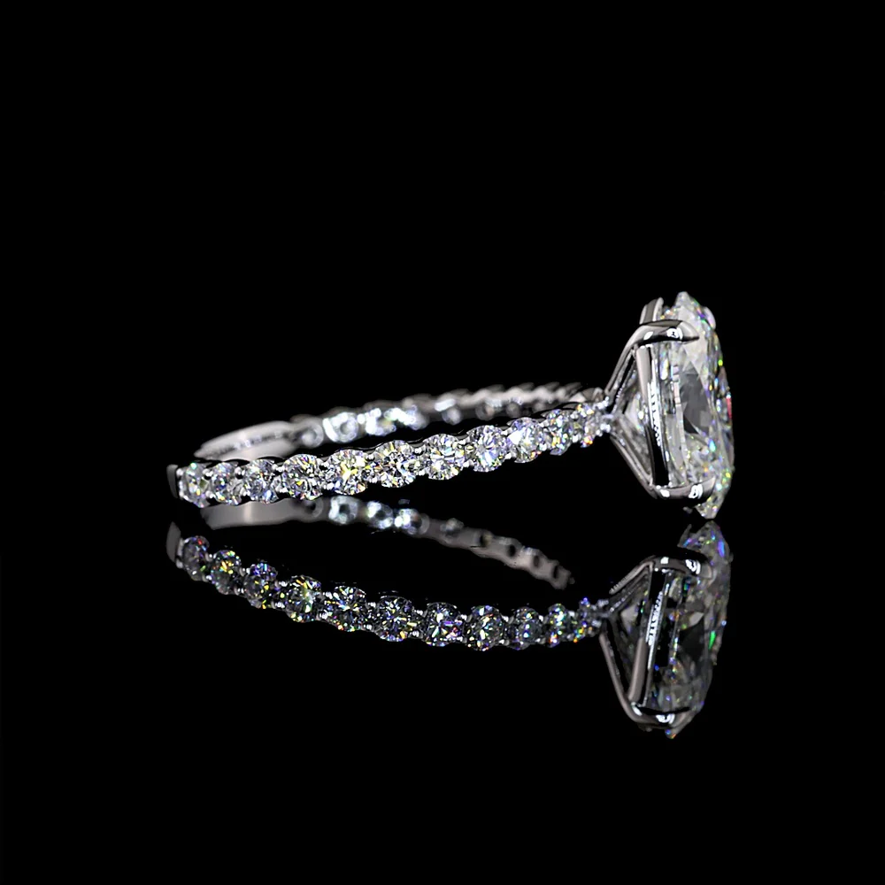 14K White Gold Oval Solitaire Diamond Shank Ring with 2.01 Carat Oval D VVS2 Center and 0.66 Carat Round Brilliant Cut E VS1 Side Diamonds - 2.67 Total Carat Weight - Covaloro Fine Jewelry - Image 2