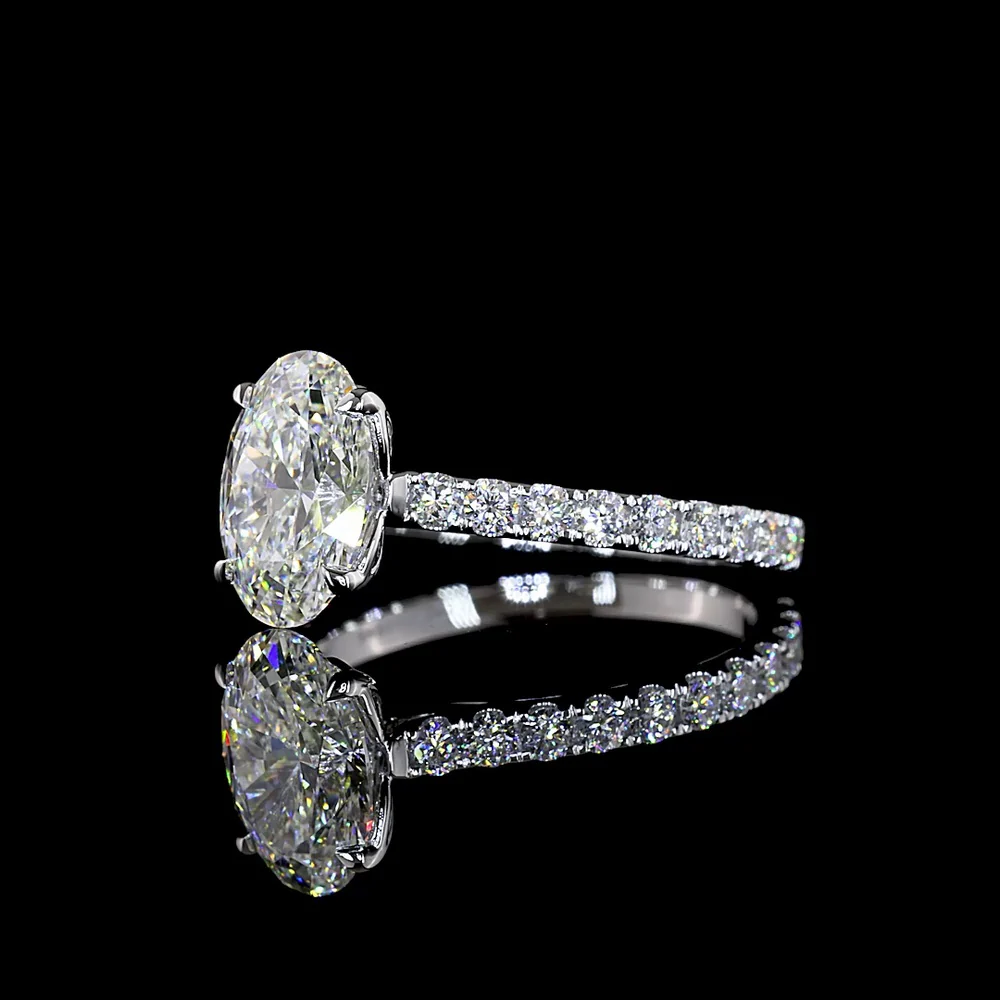 14K White Gold Oval Solitaire Shank Ring with 2.03 Carat Center Lab Diamond and 0.72 Carat Brilliant Cut Accents - Total 2.75 Carats IGI Certified - Covaloro Fine Jewelry - Image 4