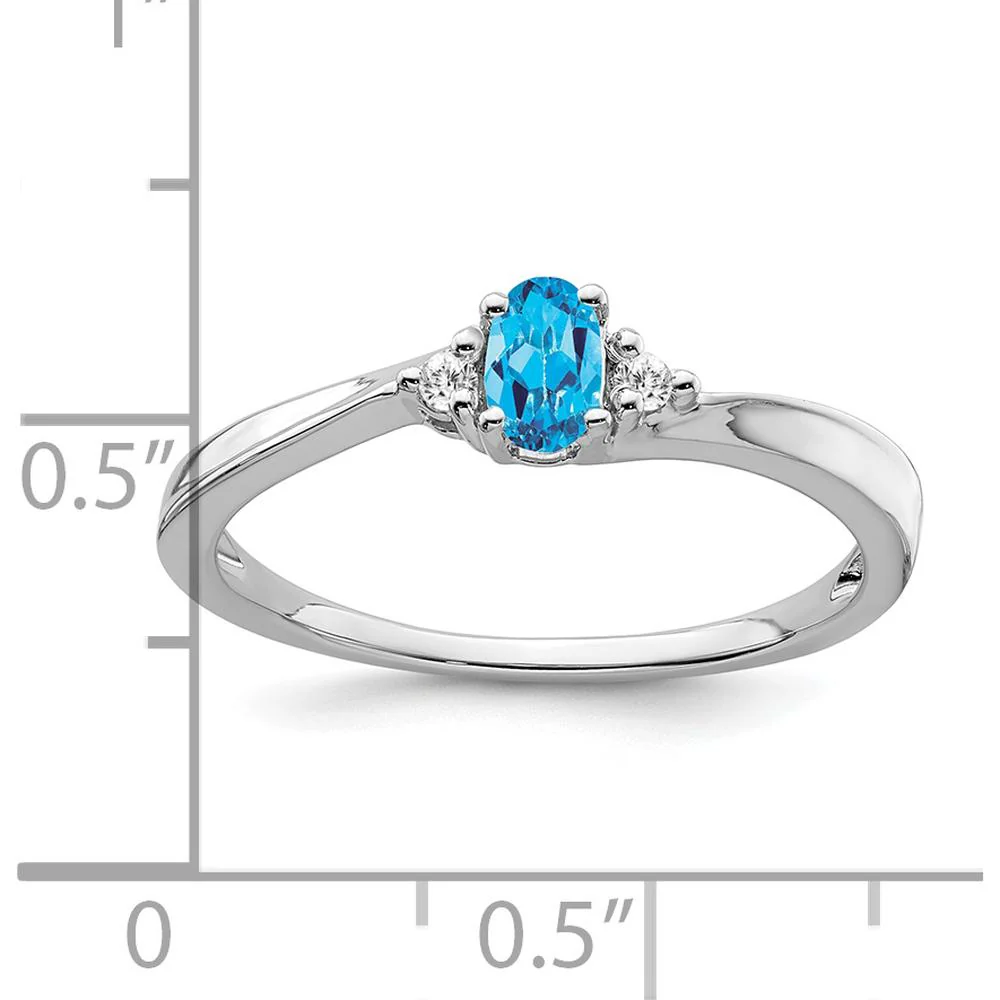 14K White Gold Oval Swiss Blue Topaz and Diamond Ring - 0.30 Carat Total Topaz Weight, 0.04 Carat Total Diamond Weight - Size 7 by Oro Pregiato - Image 2