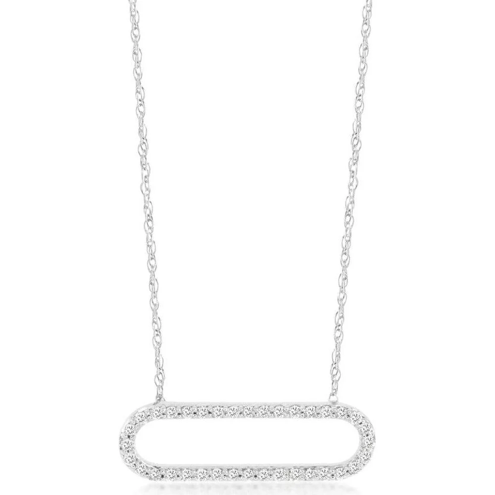 14K White Gold Paperclip Necklace with 0.25 Carats Total Diamond Weight - Royal Jewelry