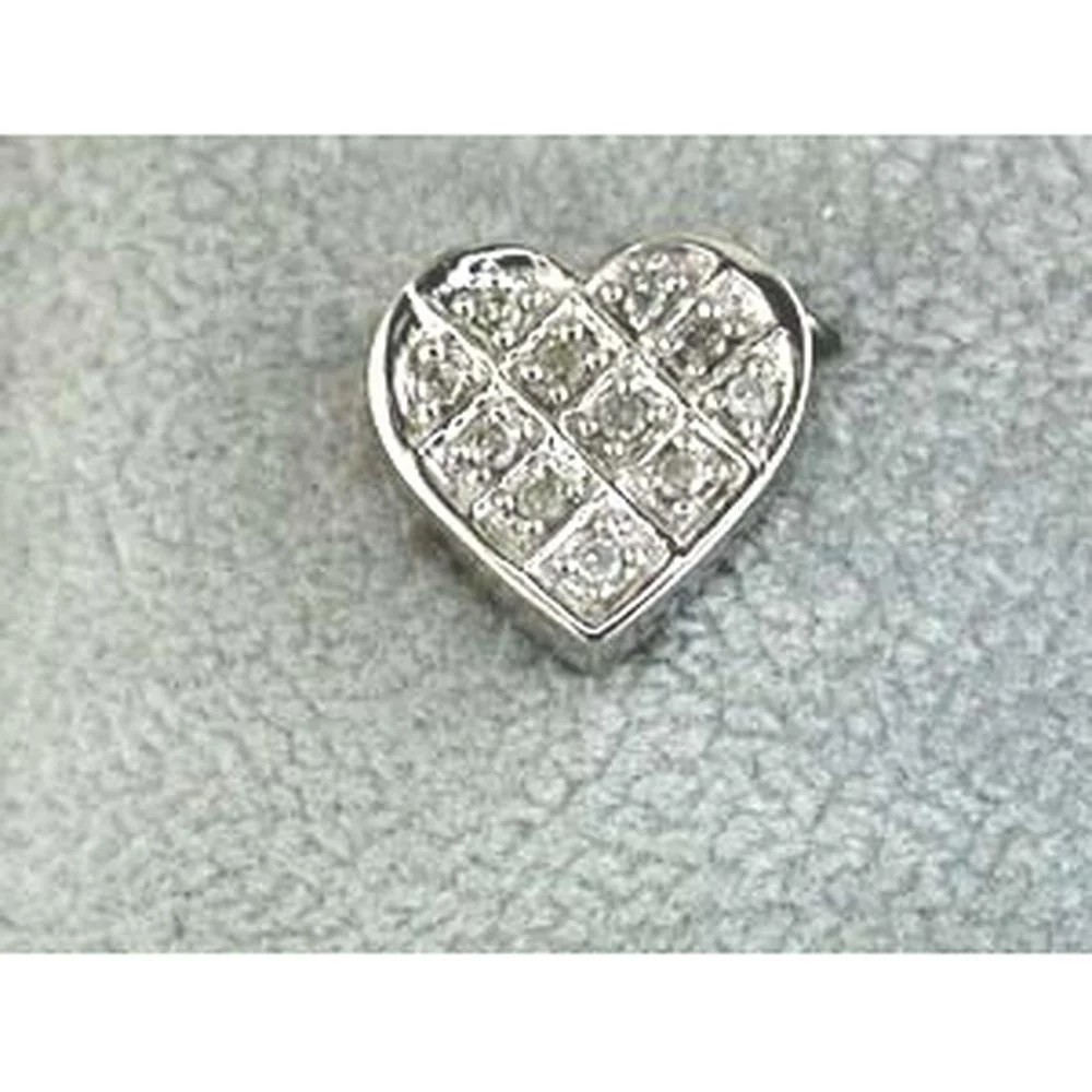 14K White Gold Pave-Set Round Diamond Heart Pendant - 0.15 Carat Total Diamond Weight - Royal Jewelry