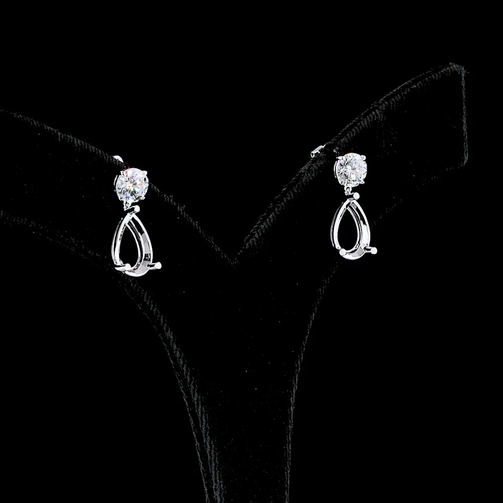 14K White Gold Pear and Round Cut Diamond Drop Earrings - 5.22 Carats Total Diamond Weight, D-E Color VS1 Clarity Lab Diamonds with GIA and IGI Certification - Covaloro Fine Jewelry