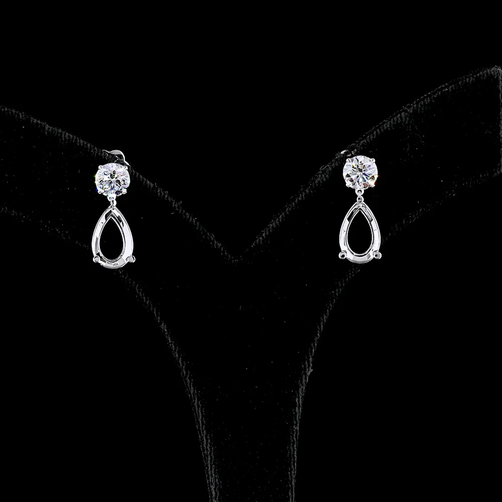 14K White Gold Pear and Round Cut Diamond Drop Earrings - 5.22 Carats Total Diamond Weight, D-E Color VS1 Clarity Lab Diamonds with GIA and IGI Certification - Covaloro Fine Jewelry - Image 2