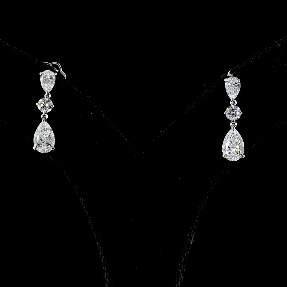 14K White Gold Pear and Round Graduated Drop Earrings with Lab Grown Diamonds - 1.97 Carats Total Diamond Weight - Covaloro Fine Jewelry