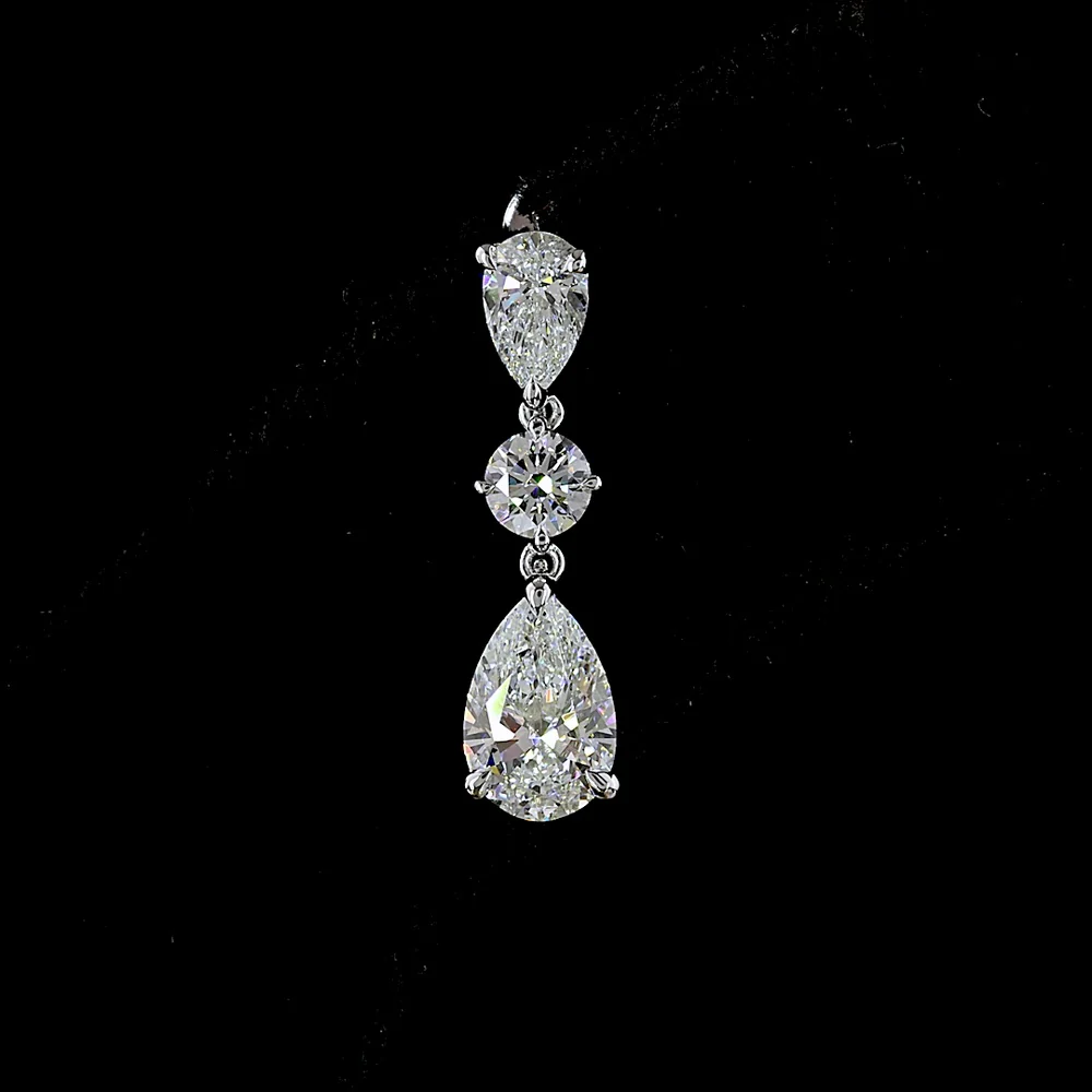 14K White Gold Pear and Round Graduated Drop Earrings with Lab Grown Diamonds - 1.97 Carats Total Diamond Weight - Covaloro Fine Jewelry - Image 2