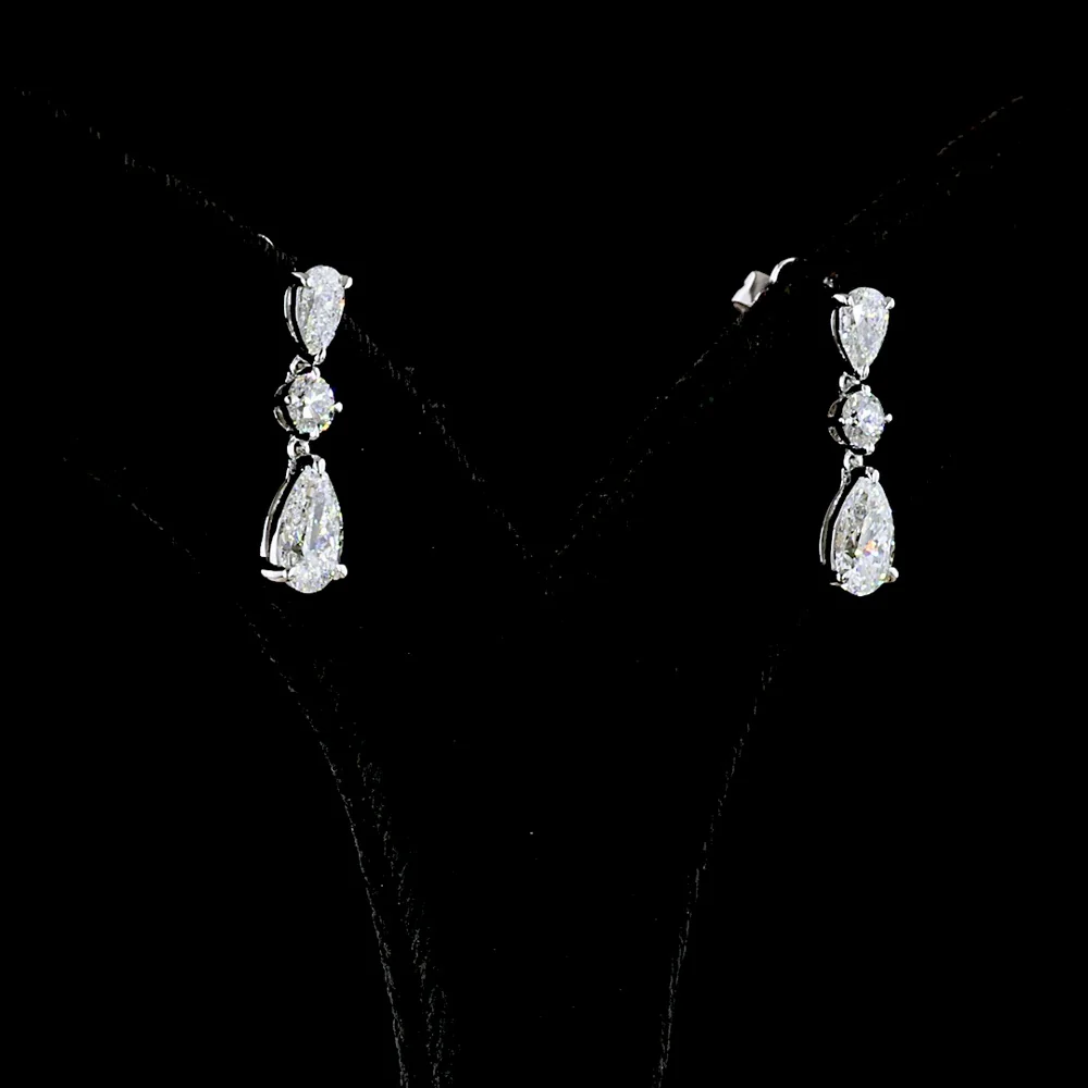 14K White Gold Pear and Round Graduated Drop Earrings with Lab Grown Diamonds - 1.97 Carats Total Diamond Weight - Covaloro Fine Jewelry - Image 3