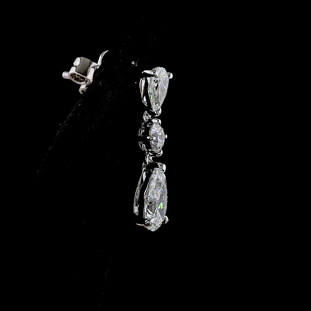 14K White Gold Pear and Round Graduated Drop Earrings with Lab Grown Diamonds - 1.97 Carats Total Diamond Weight - Covaloro Fine Jewelry - Image 4