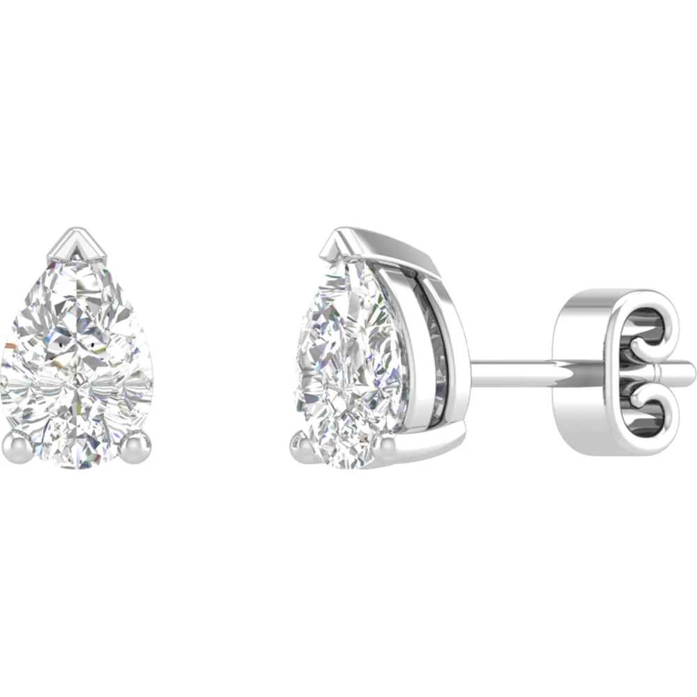 14K White Gold Pear Cut Lab Diamond Stud Earrings with North-South Prong Setting - 0.61 Carat Total Weight - Covaloro Fine Jewelry