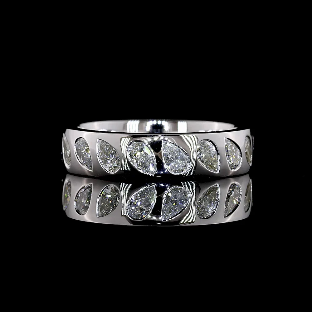 14K White Gold Pear-Shape Diamond Eternity Band with Inclined Flush Set Lab Diamonds - 1.60 Carats Total Weight, E-F Color, VS1 Clarity - Covaloro Fine Jewelry