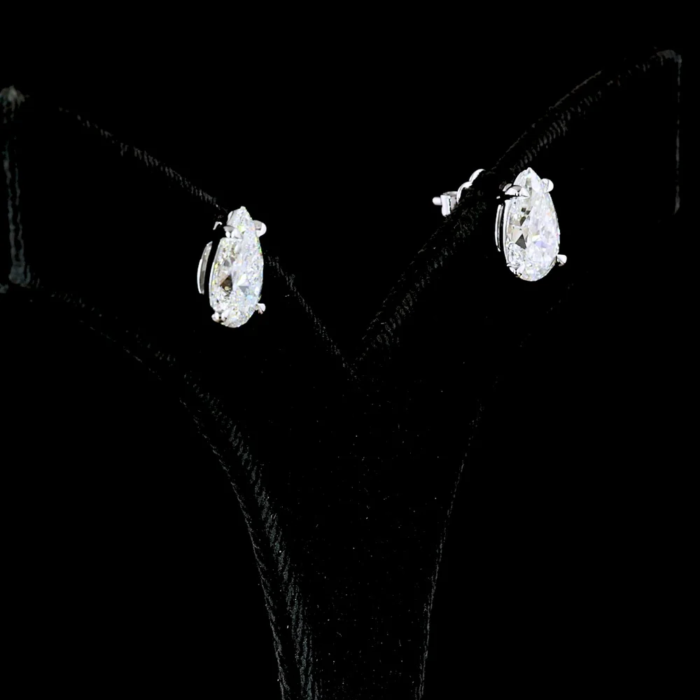 14K White Gold Pear Shape Diamond Stud Earrings with Prong Set Lab Grown Diamonds - 4.57 Carat Total Weight - Covaloro Fine Jewelry