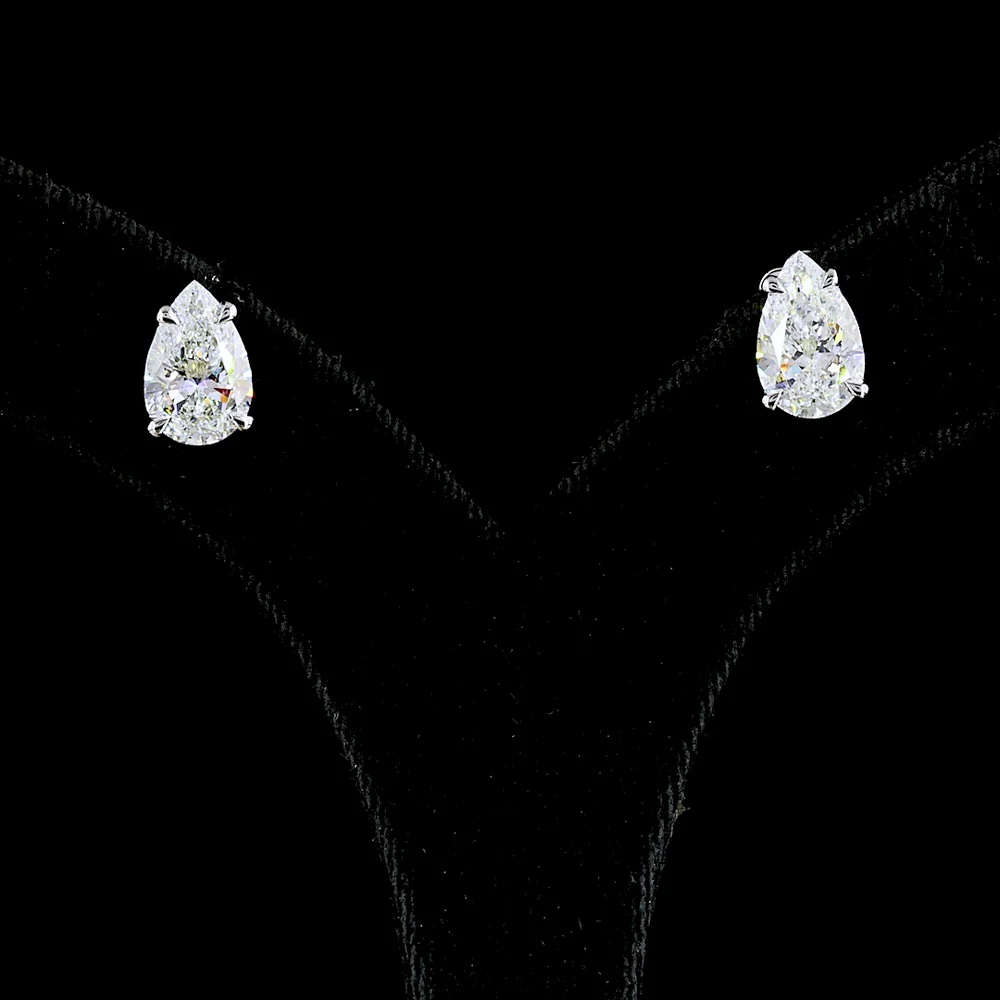 14K White Gold Pear Shape Diamond Stud Earrings with Prong Set Lab Grown Diamonds - 4.57 Carat Total Weight - Covaloro Fine Jewelry - Image 2