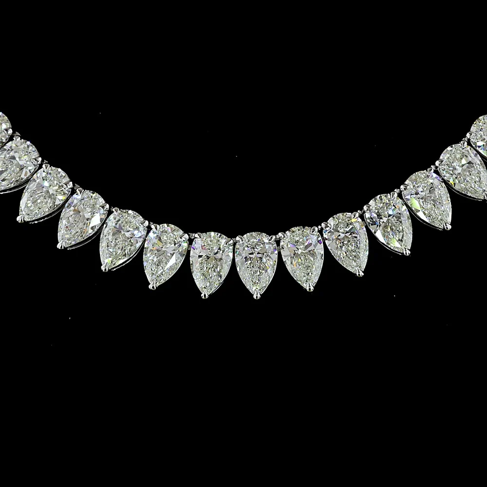 14K White Gold Pear-Shape Diamond Tennis Necklace with 96 Prong-Set Lab-Grown Stones - 34.43 Carat Total Weight, E-F Color VS1 Clarity - Covaloro Fine Jewelry - Image 2