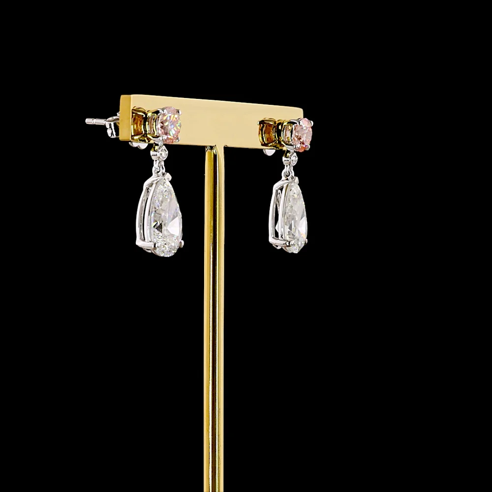 14K White Gold Pear Shape Drop Earrings with Fancy Vivid Pink Lab Diamonds and Brilliant White Accents - 5.09 Carats Total Diamond Weight - Covaloro Fine Jewelry - Image 3