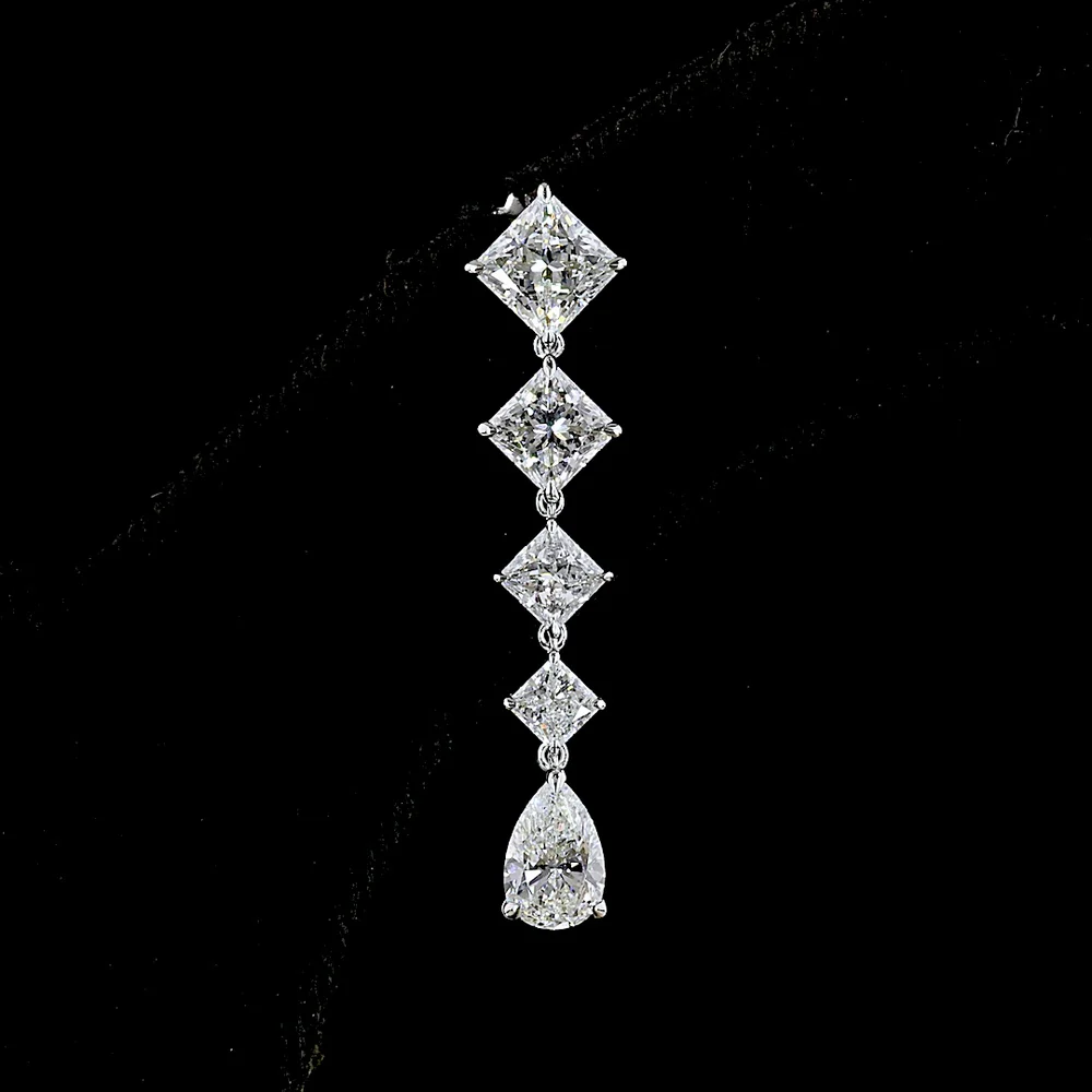 14K White Gold Pear Shape Drop Earrings with Princess Cut Lab Diamonds - 3.99 Carat Total Weight - Covaloro Fine Jewelry - Image 2